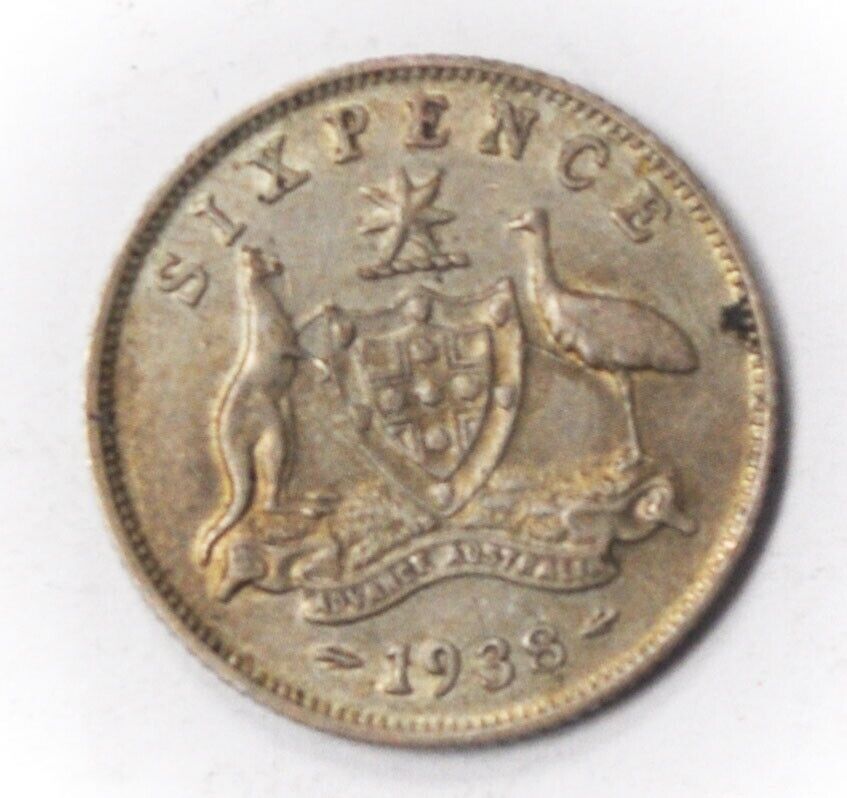 1938 m Australia 6p Sixpence Silver Coin KM# 38