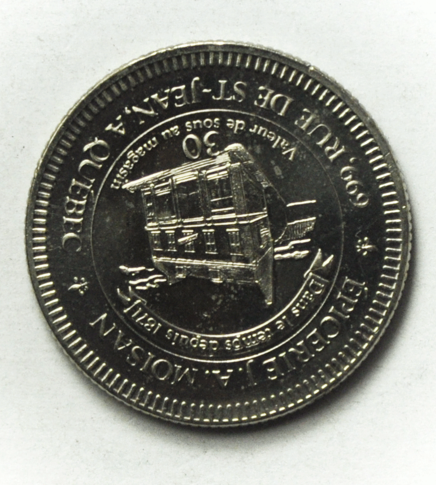 1986`Canada $1 Trade Dollar 34mm Epicerie J A Moisan Oldest Grocery NA