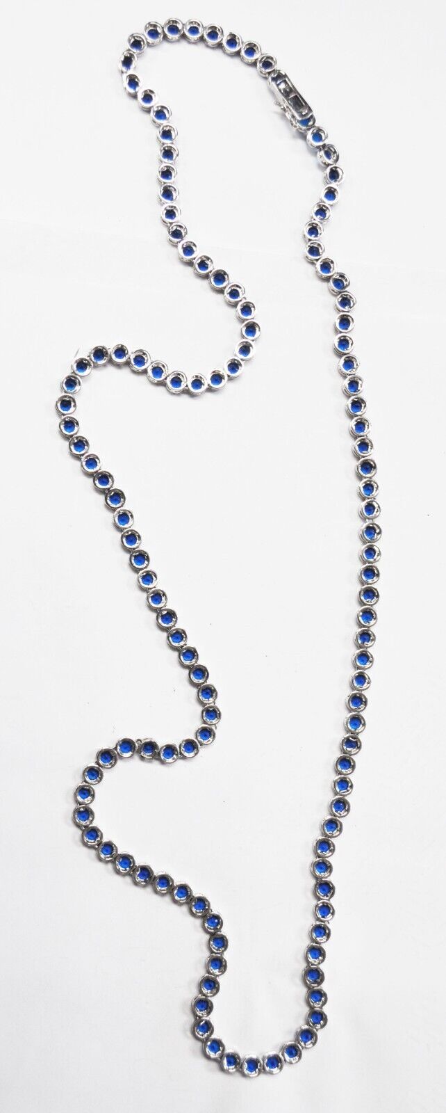 Sterling Silver 7mm Blue Round CZ Long Necklace 7-14mm 35.5"