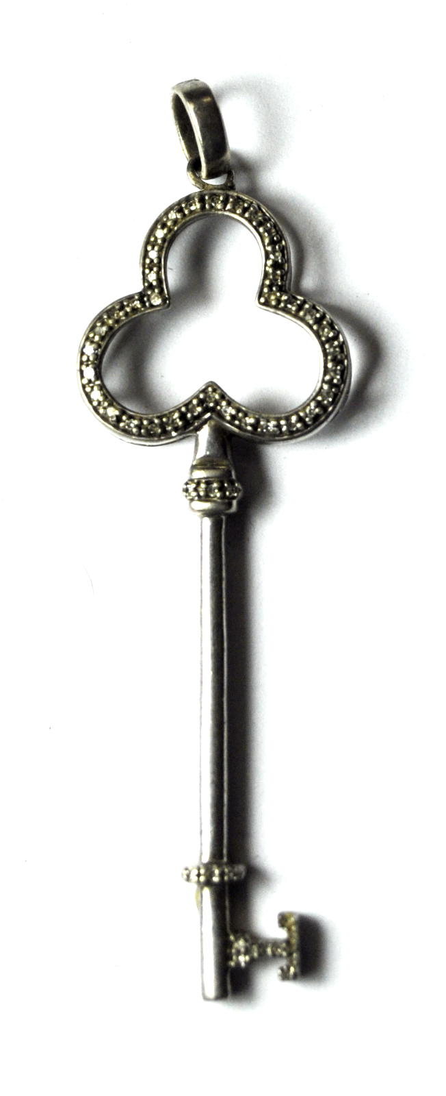 Sterling Silver JWBR Diamond 3 Leaf Clover Key Pendant 2-1/2" x 20mm 5.2g