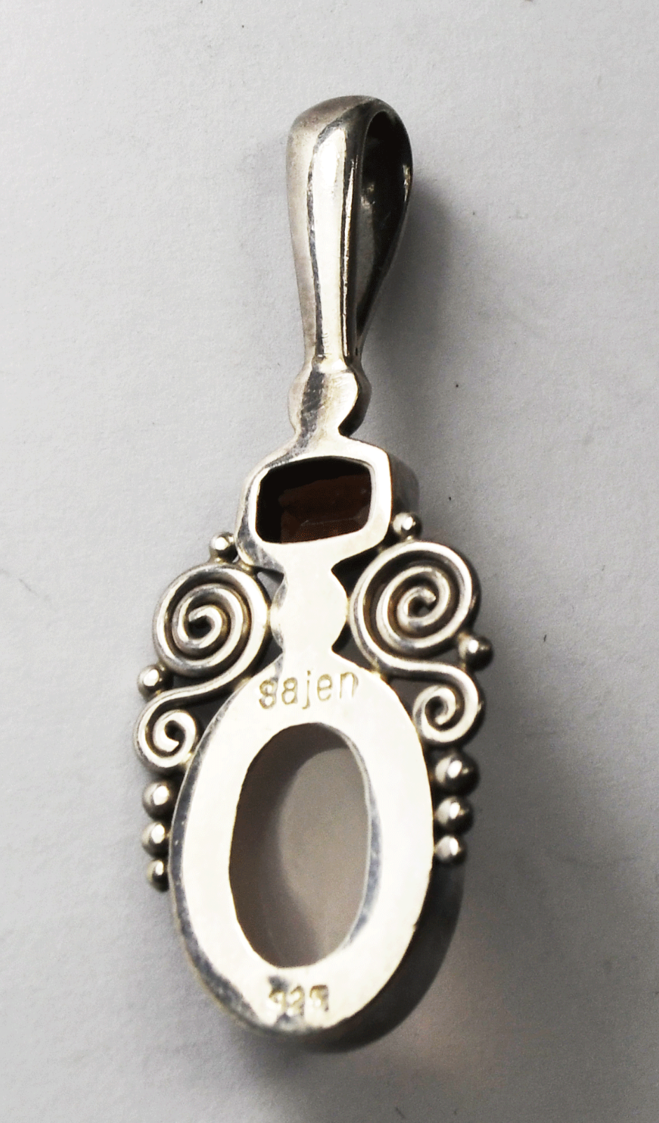 Sterling Silver Sajen Rose Quartz Garnet Swirl Pendant 50mm x 19mm