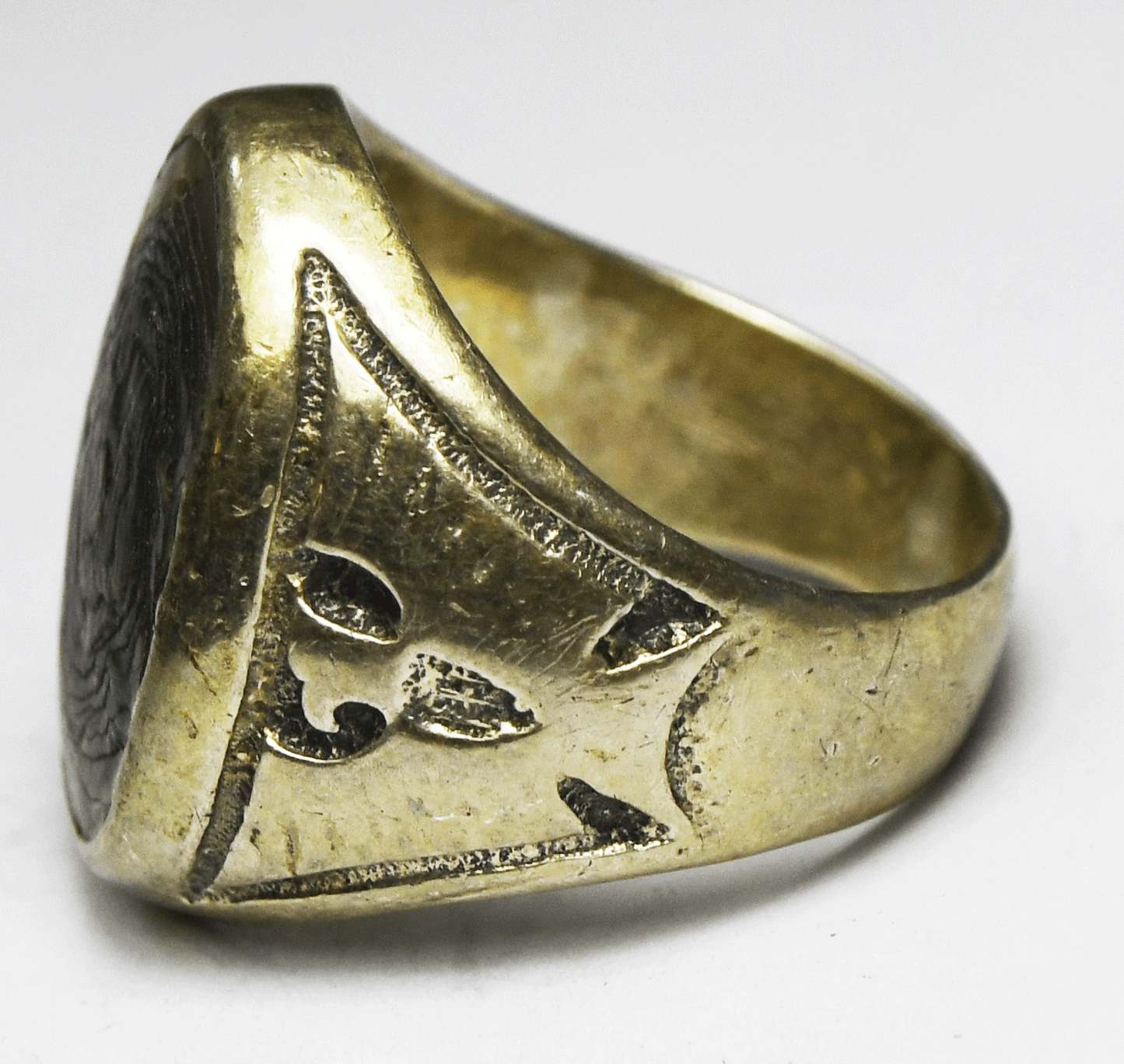 Antique Sterling Bell Trading Oval Ablone MOP 22mm Thunderbird Ring Size 8