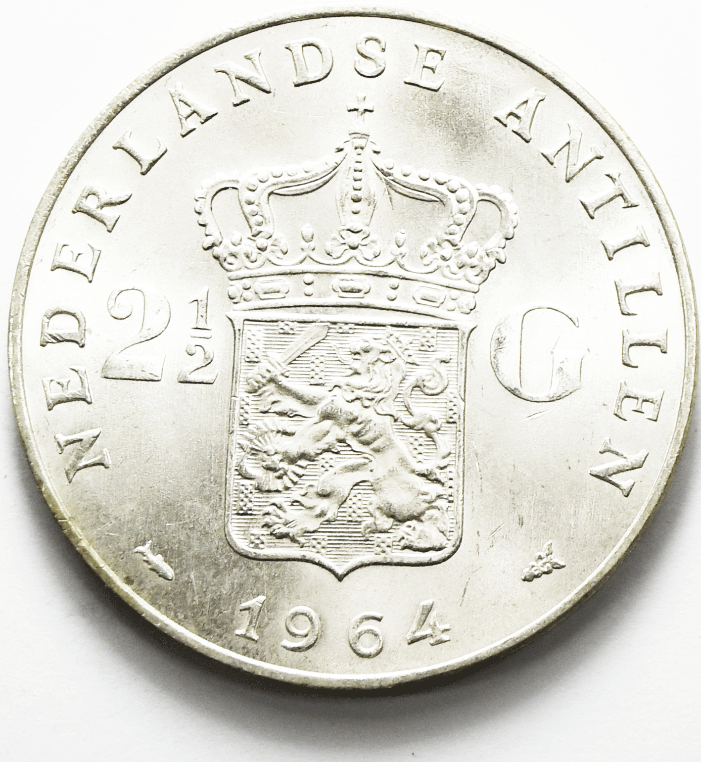 1964 Netherlands 2-1/2 Gulden Silver Coin KM# 7