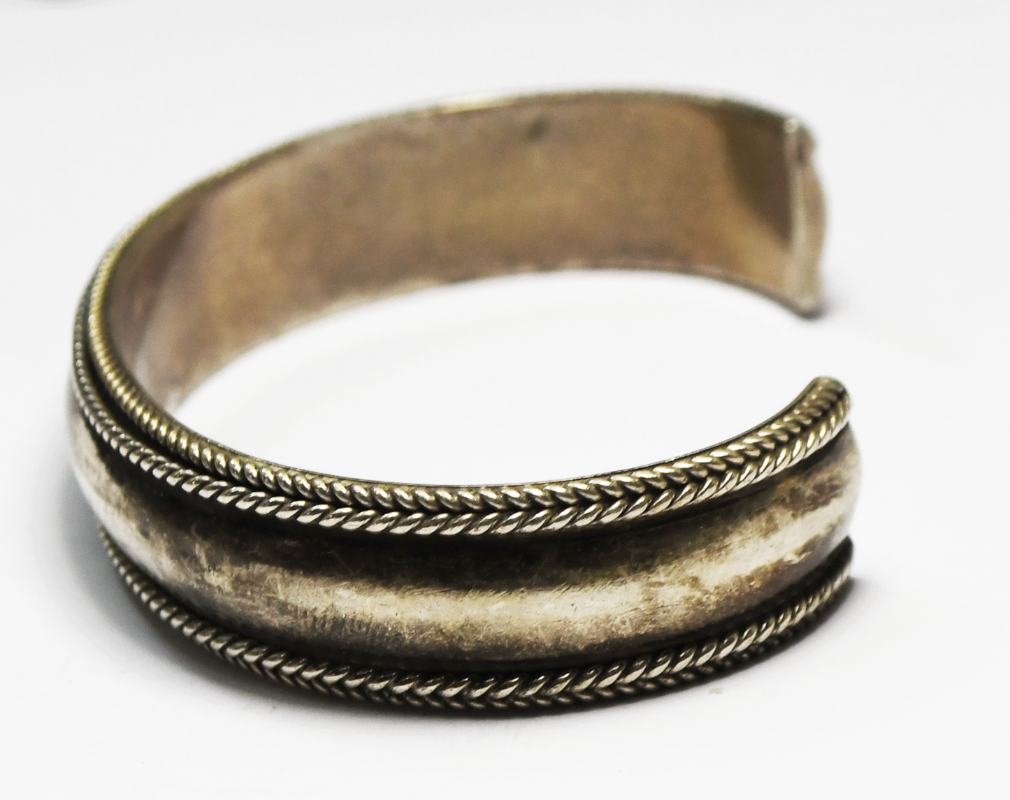 Sterling Silver Foxtail Edge 14mm Cuff Bracelet 7.5" Wrist