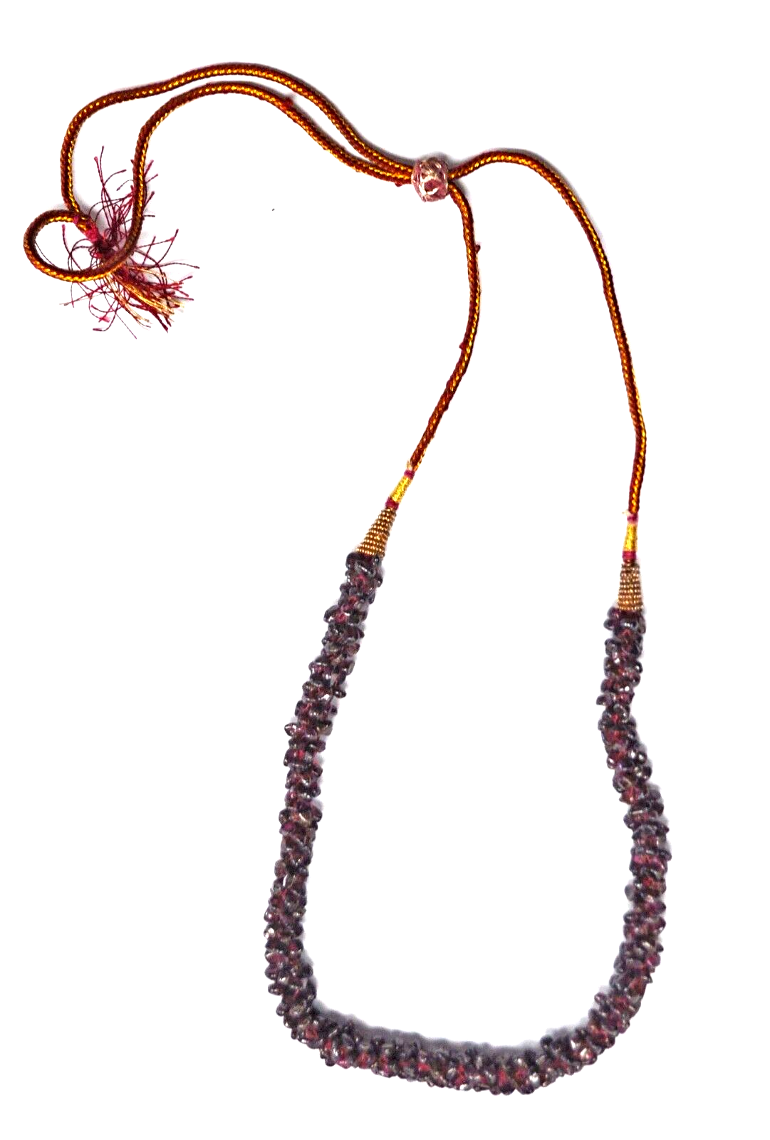 Amethyst Cluster Spike Bead Necklace Red Gold Nylon Cord Necklace 32"