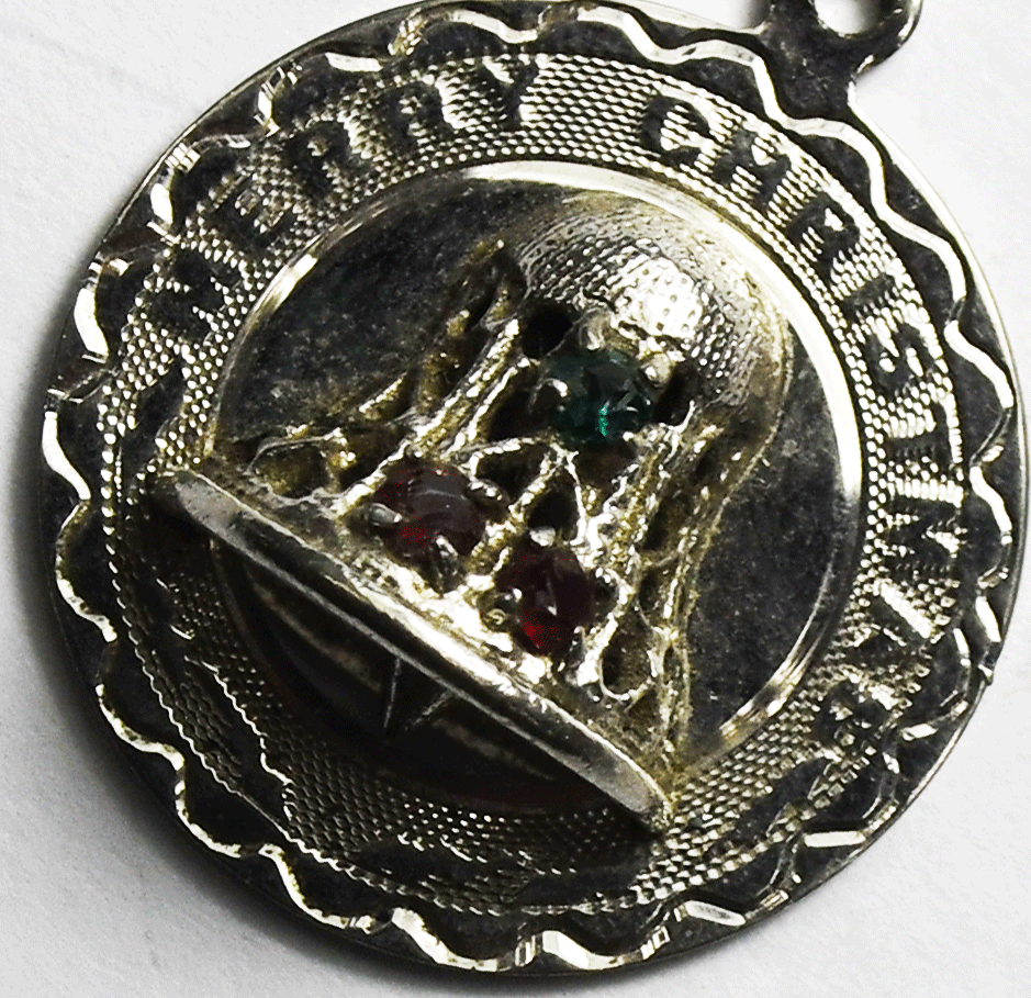 Sterling Spencer Christmas X-mas Red & Green Glass Bell Disc Charm 25mm x 22mm