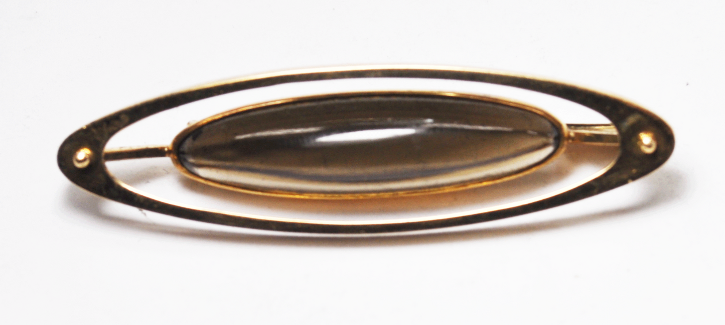 14k Kaunis Koru Finland Smokey Quartz Oval Halo Brooch Pin 55mm x 16mm 8g