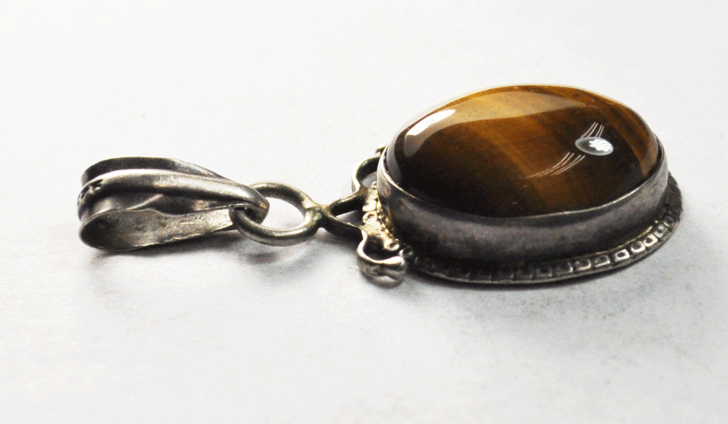 Sterling Silver Oval Tigers Eye 4mm Bale Pendant 42mm x 19mm