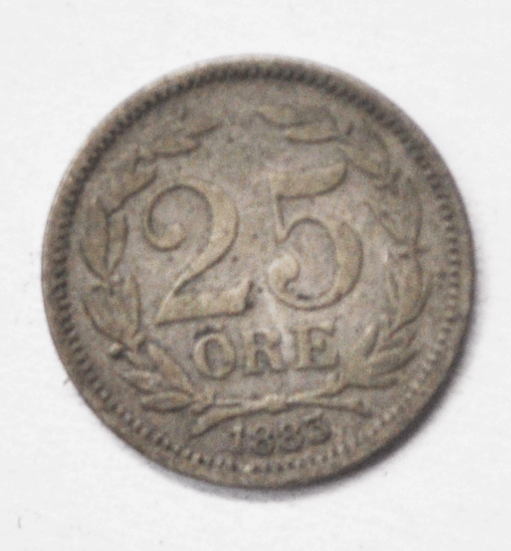 1883 EB Sweden Silver Coin Twenty Five 25 Öre KM# 739