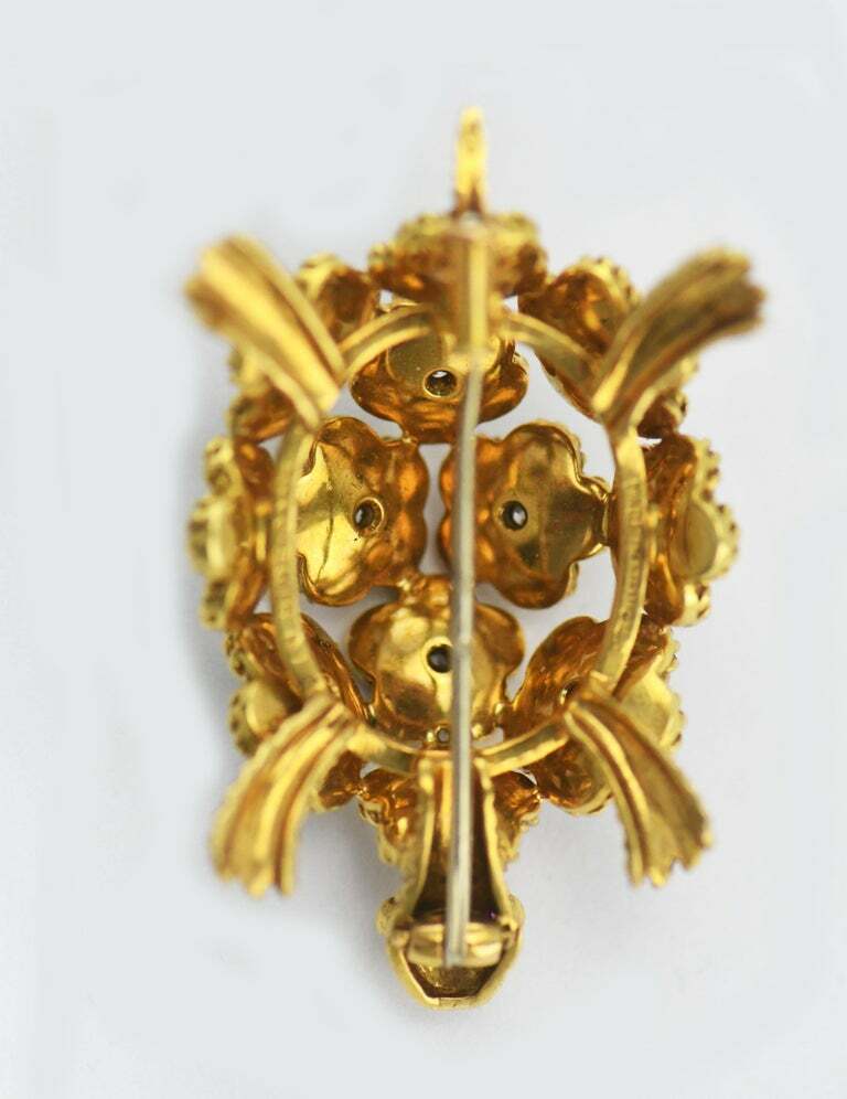 Marvin Hime 18k Gold Enameled Green and Blue Turtle with Diamonds and Ruby Eyes