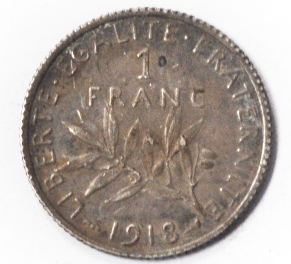 1918 France One Franc Silver Coin KM# 844.1