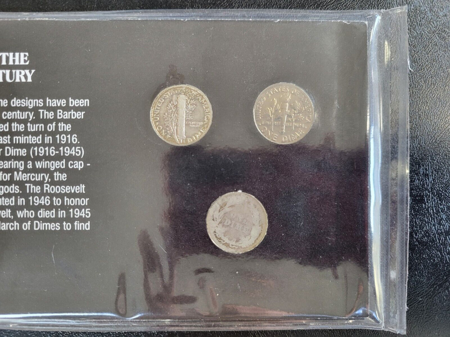 Dimes Of The 20th Century Barber, Mercury, Roosevelt 3 Coin Set 1900, 1943, 1989