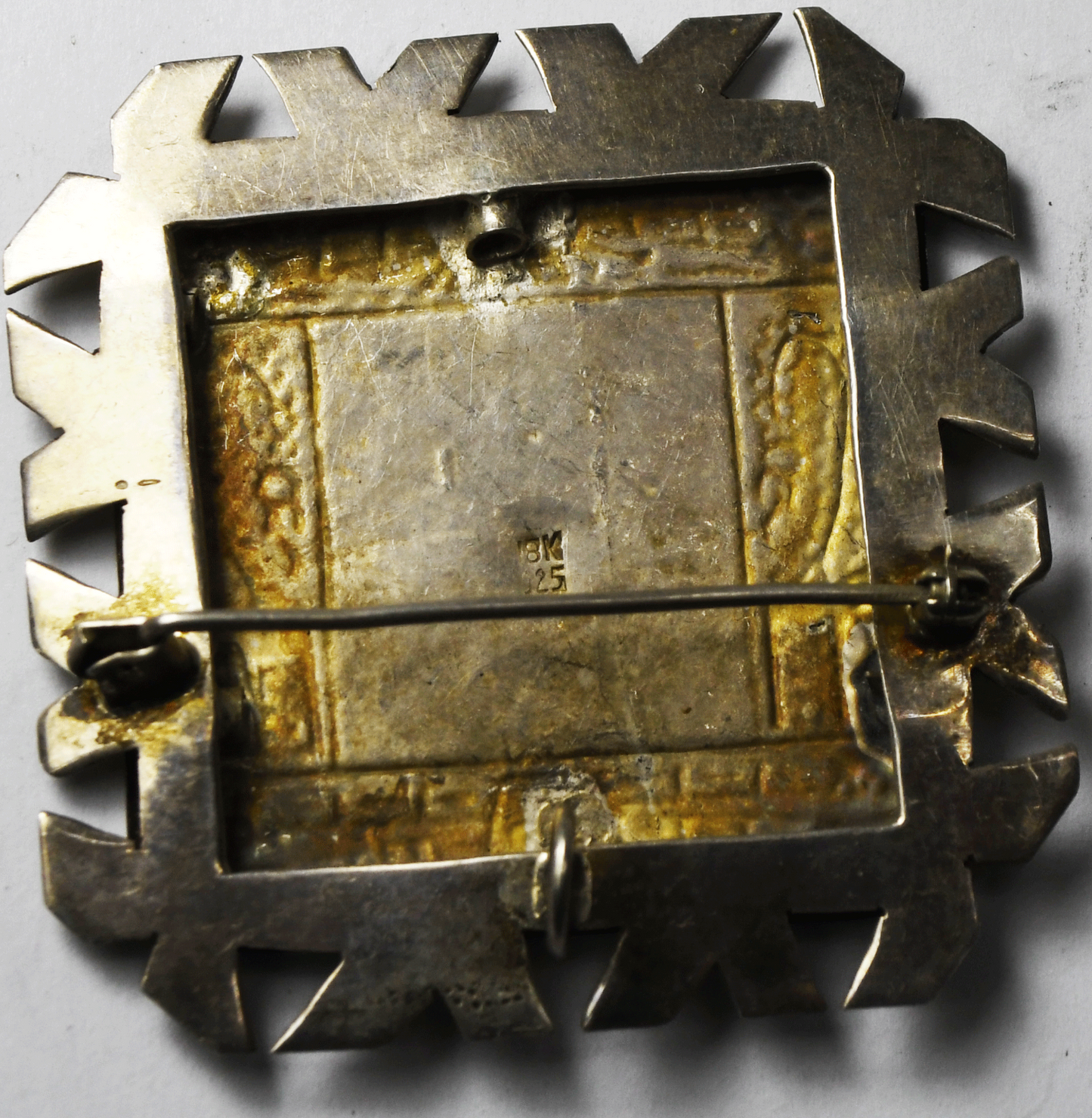 Sterling Silver 18k Gold Aztec Warrior Dragon Square Brooch Pin 45mm