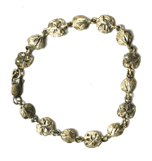 Sterling Silver Diamond Cut Sand Dollar Seashell 8mm Bracelet 6-3/4""  5.7g