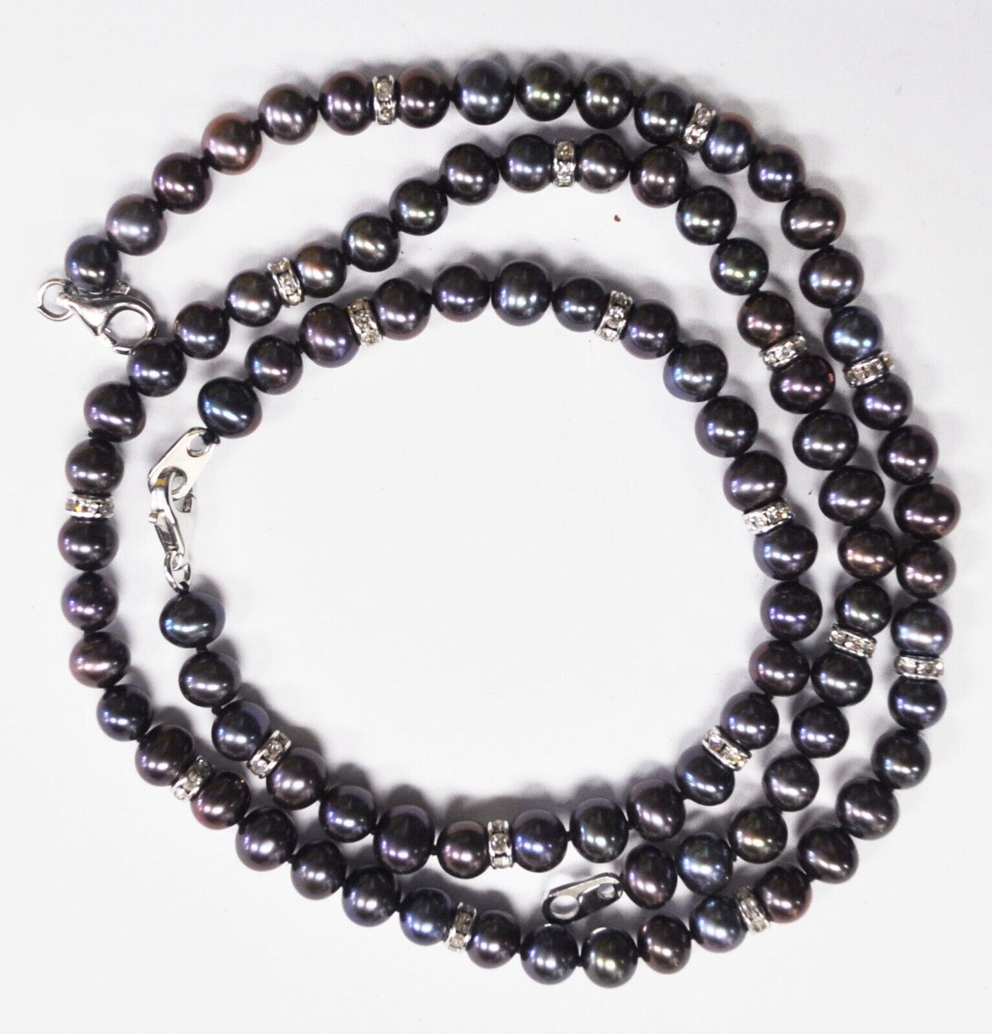 Sterling Silver Handmade 8-10mm Bead Necklace 40mm Dangle Tassel 16.5"