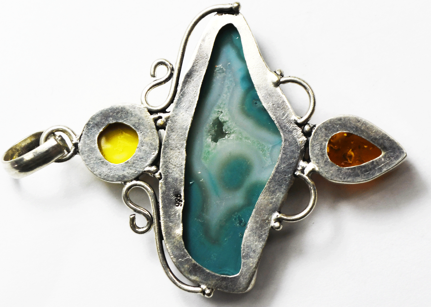 Sterling Silver Druzy Amber Large Pendant 66mm x 46mm