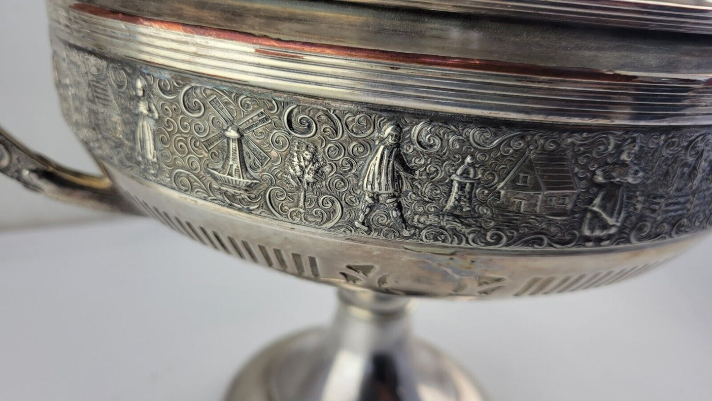 Friedman Silverplate Dutch Scenes Reticulated Repoussé Handled Centerpiece