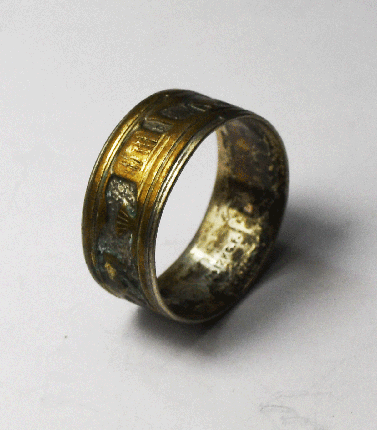 Sterling Silver Signed OP Gold Filled Story Teller Ring 10mm Band Size 12
