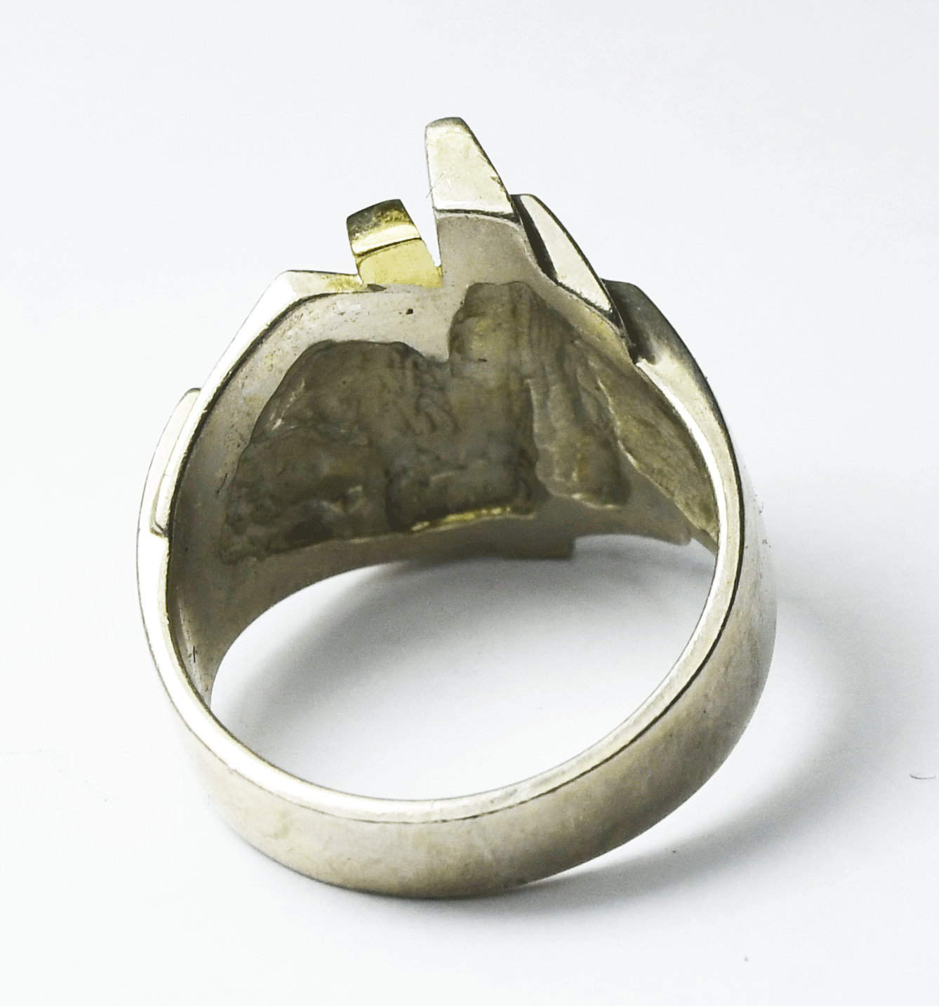 Sterling Silver Ruff Two Tone Stepped Modernist 19mm Ring Size 9