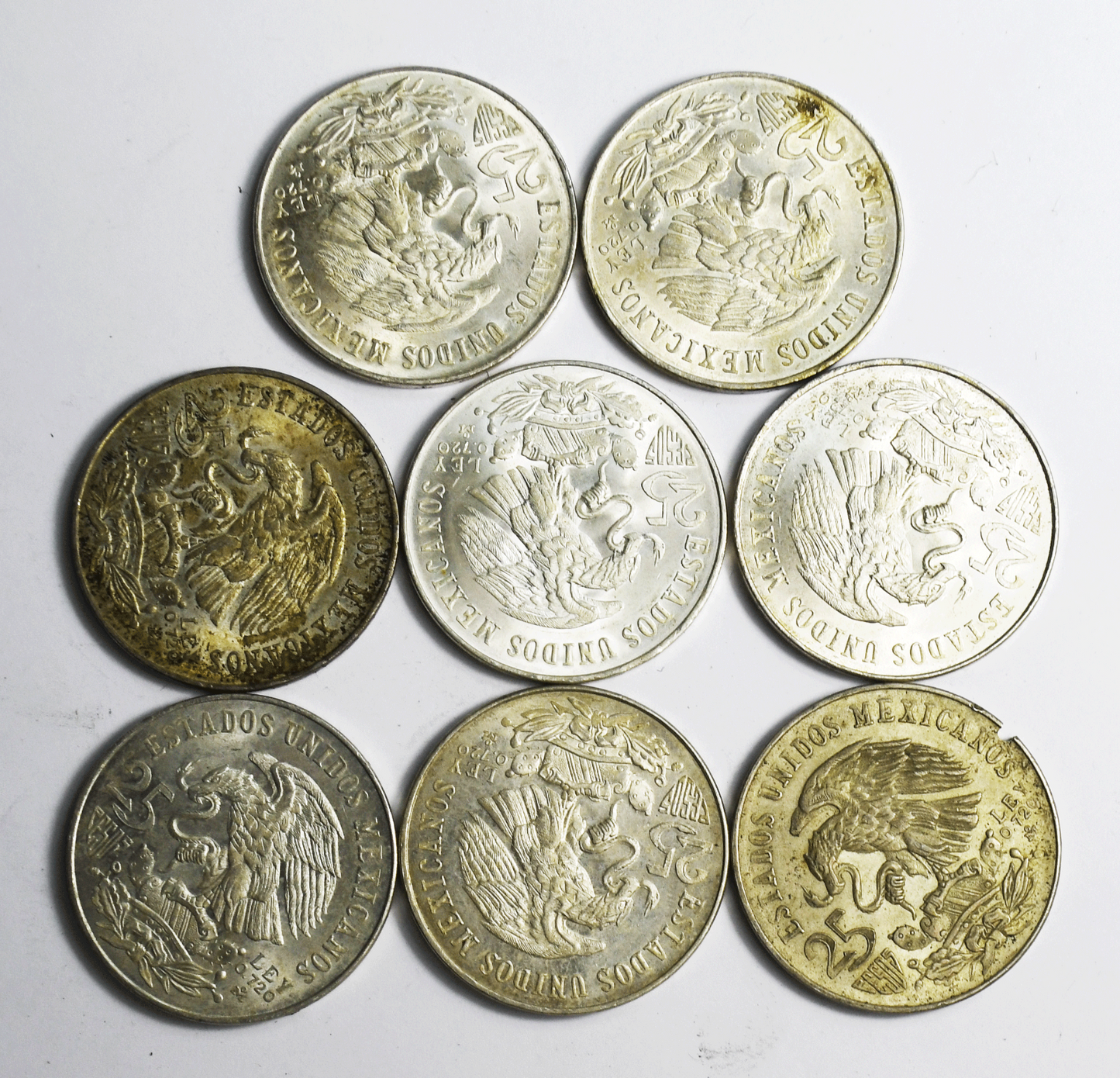 Lot of 8 Mexico Estados Unidos Mexicanos 25 Pesos Olympic Silver Coins