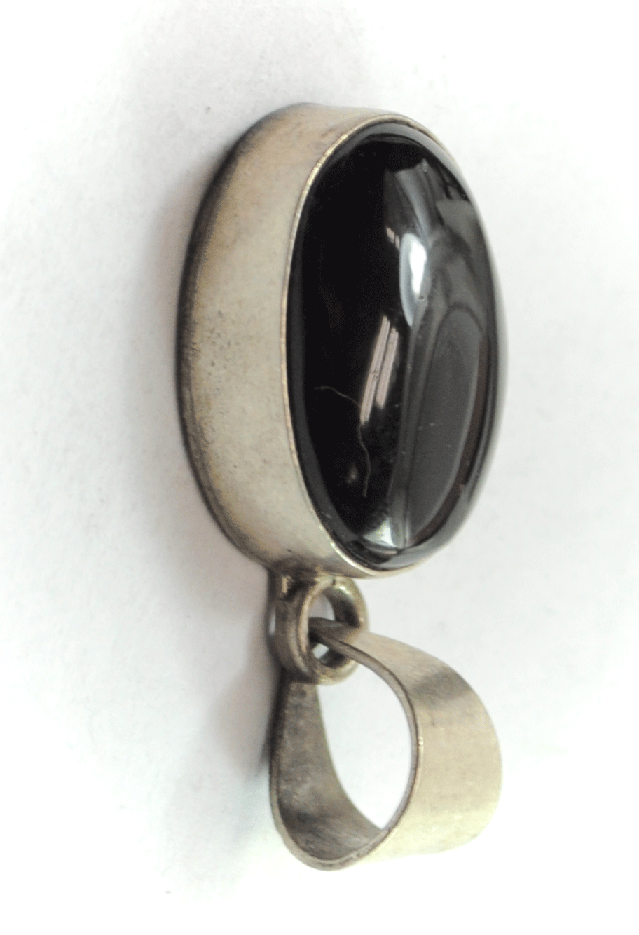 Sterling Mexico TV-41 Domed Black Oval Pendant Large Bale 1-3/4" x 19mm