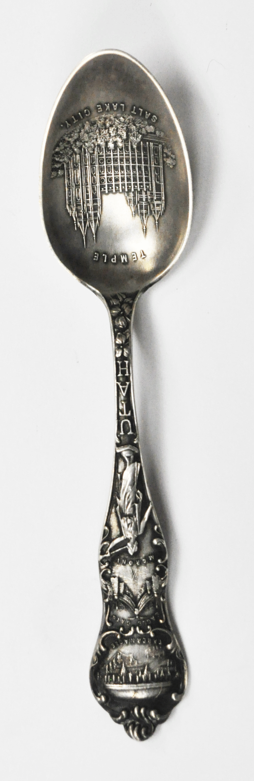 Sterling Silver Salt Lake City Temple Utah Moroni Souvenir Spoon 6"