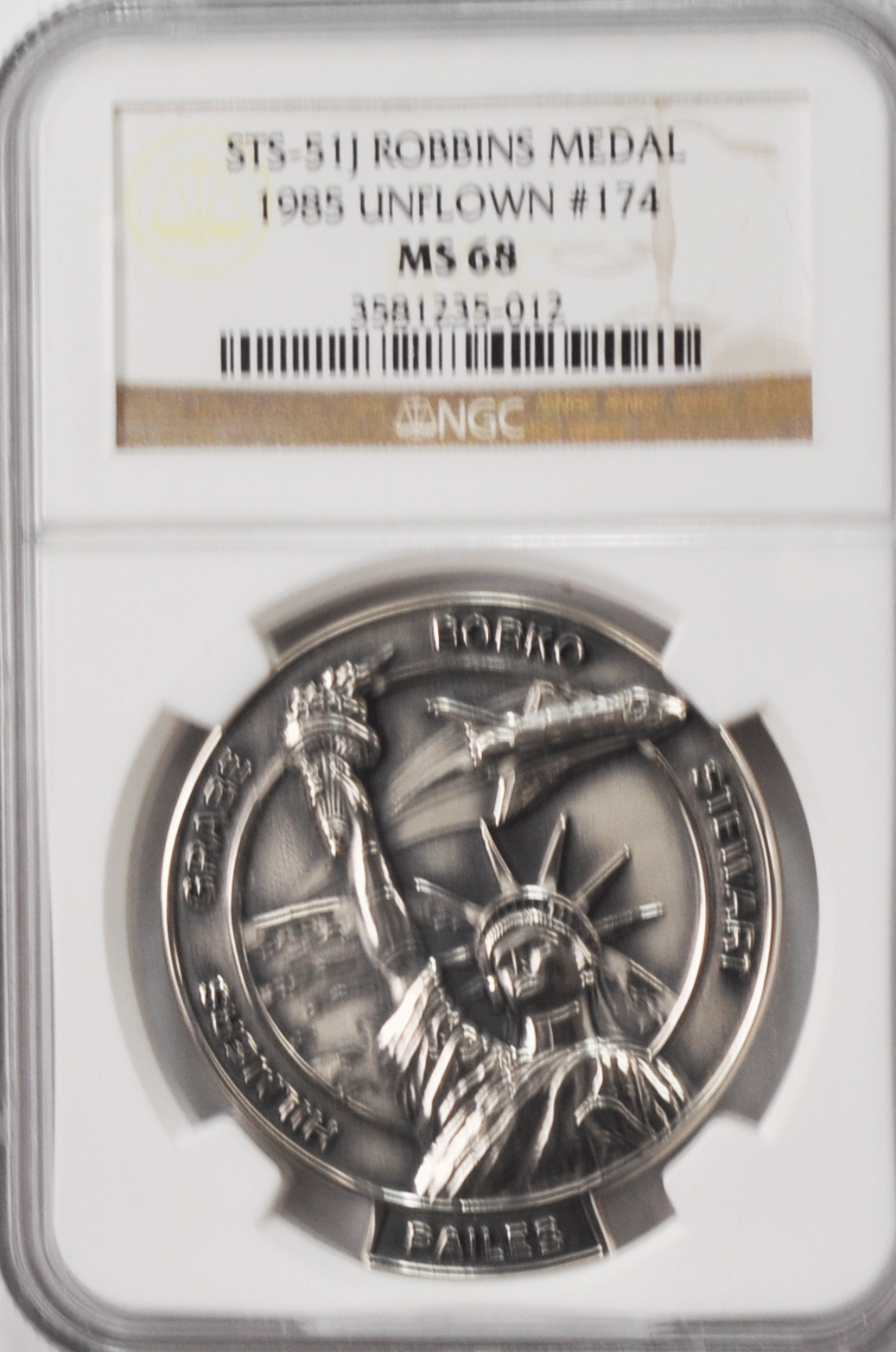 1985 STS-51J Robbins Space Silver Medal Unflown #174 NGC MS68 Atlantis
