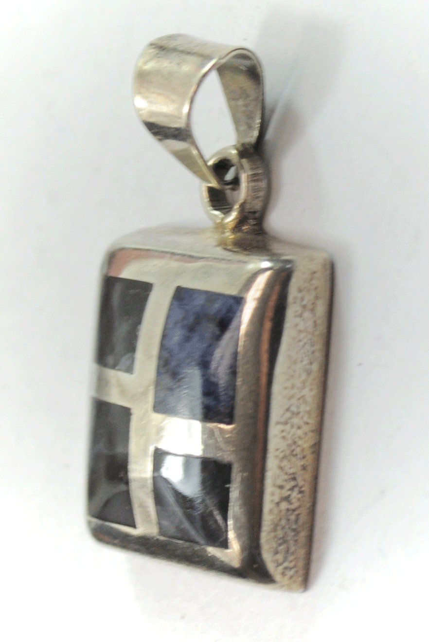 Sterling Mexico Blue Sodalite 4 Square Domed Rectangle Pendant TM-88 40mm x 22mm