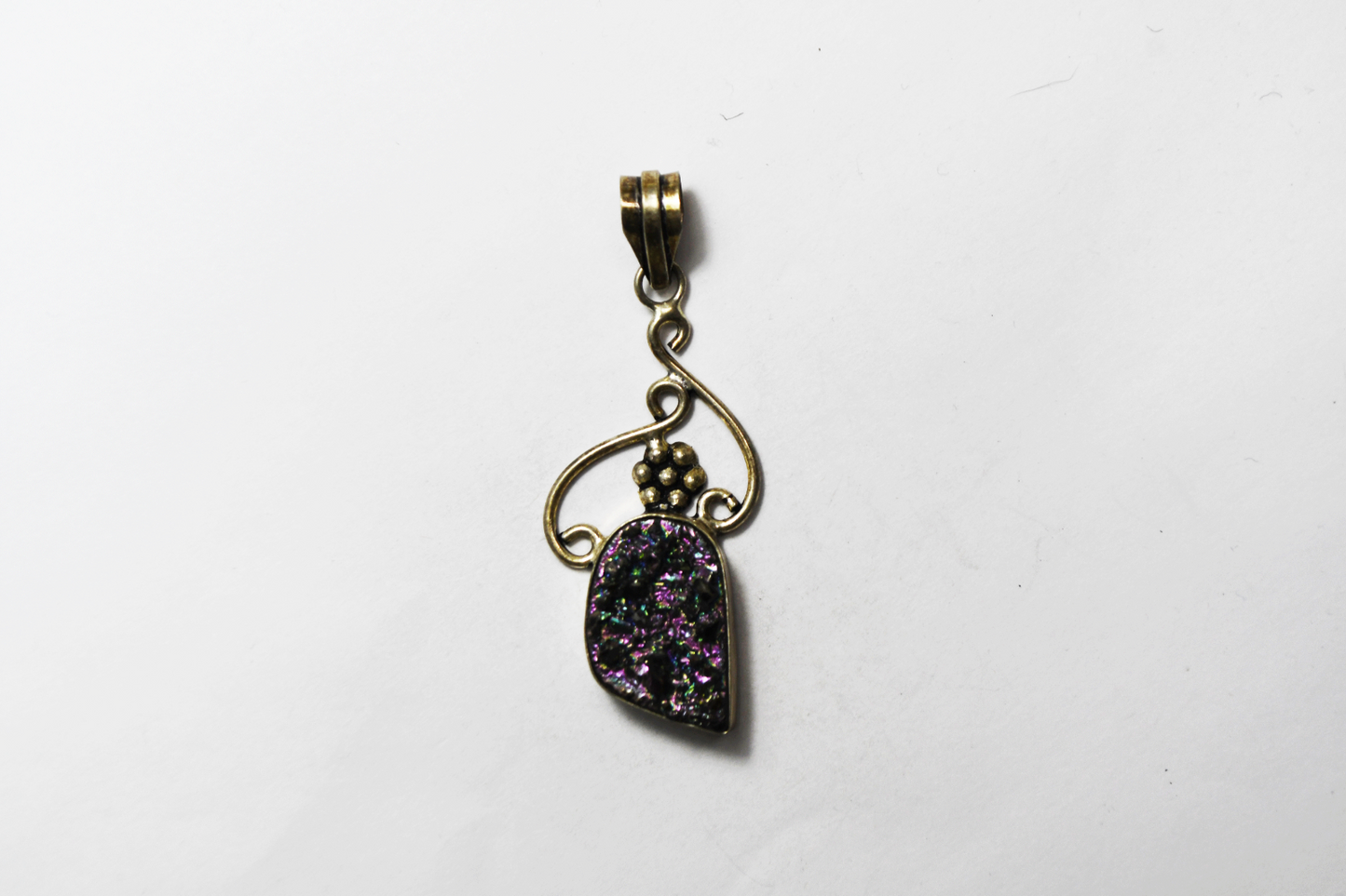Sterling Silver Purple Druzy Quartz Flower Vine Pendant 63mm x 24mm