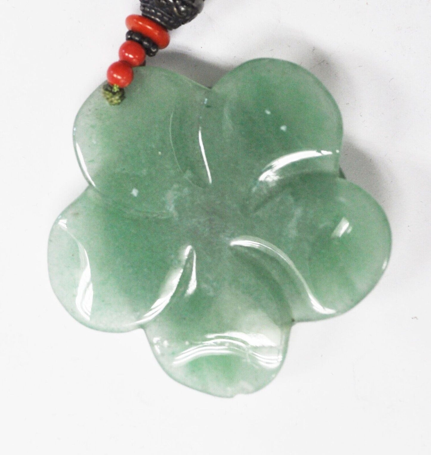 Sterling Silver GSJ 48mm Jade Flower Coral Bead Cord 29.5" Necklace