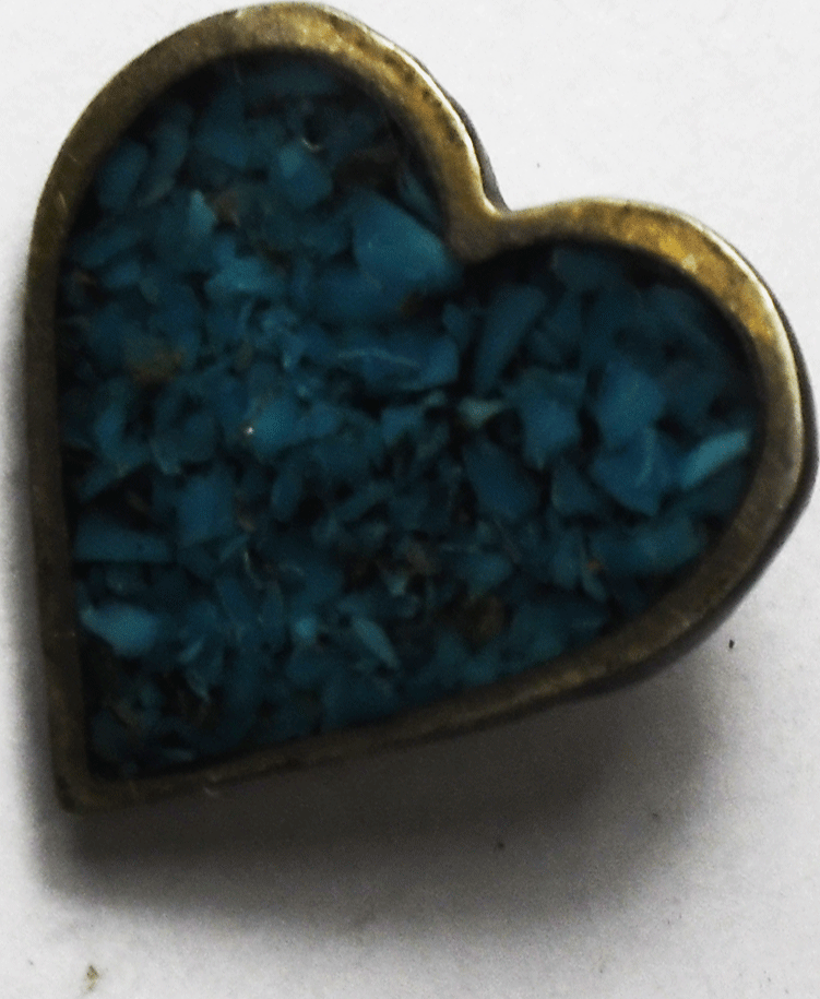 Sterling Silver Vintage Turquoise Chip Inlay Heart Pendant 17mm