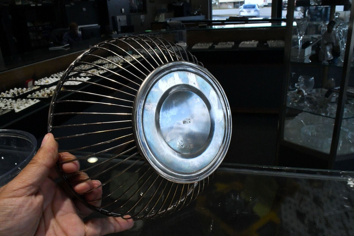Vintage PM Italy Silver Plate Bread Basket with Plastic Clear Insert 8" x 3 1/4"