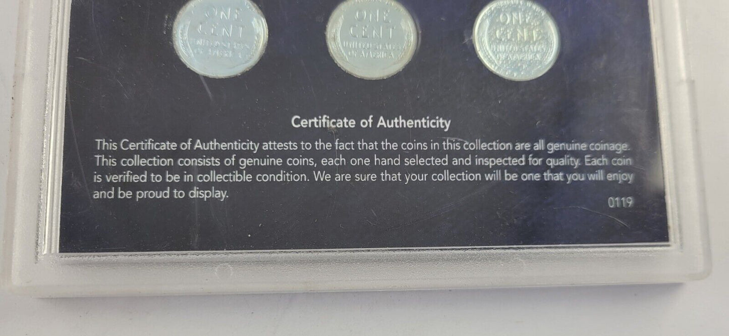 Complete 1943 Steel Penny Mint Mark Collection P D S Set of 3 w/ COA Hard Case