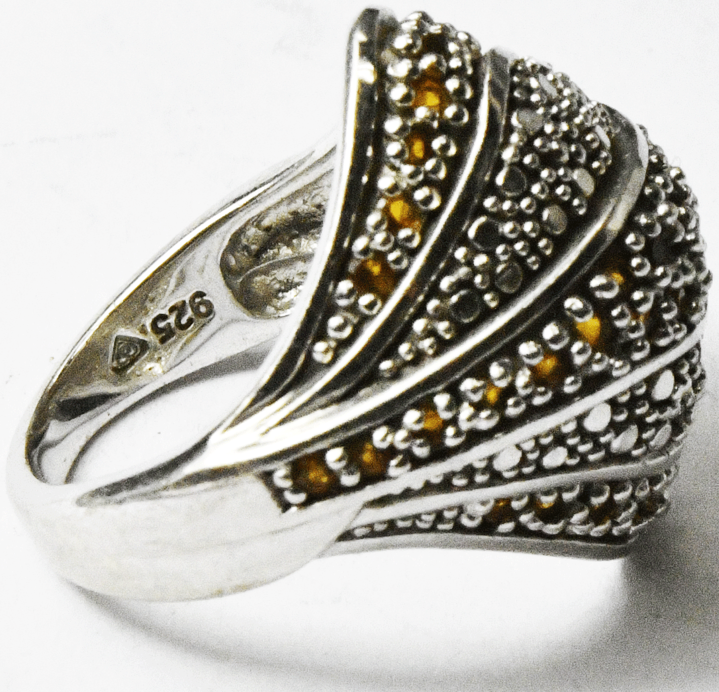Sterling Silver Citrine Diamond Ring 22mm Size 7