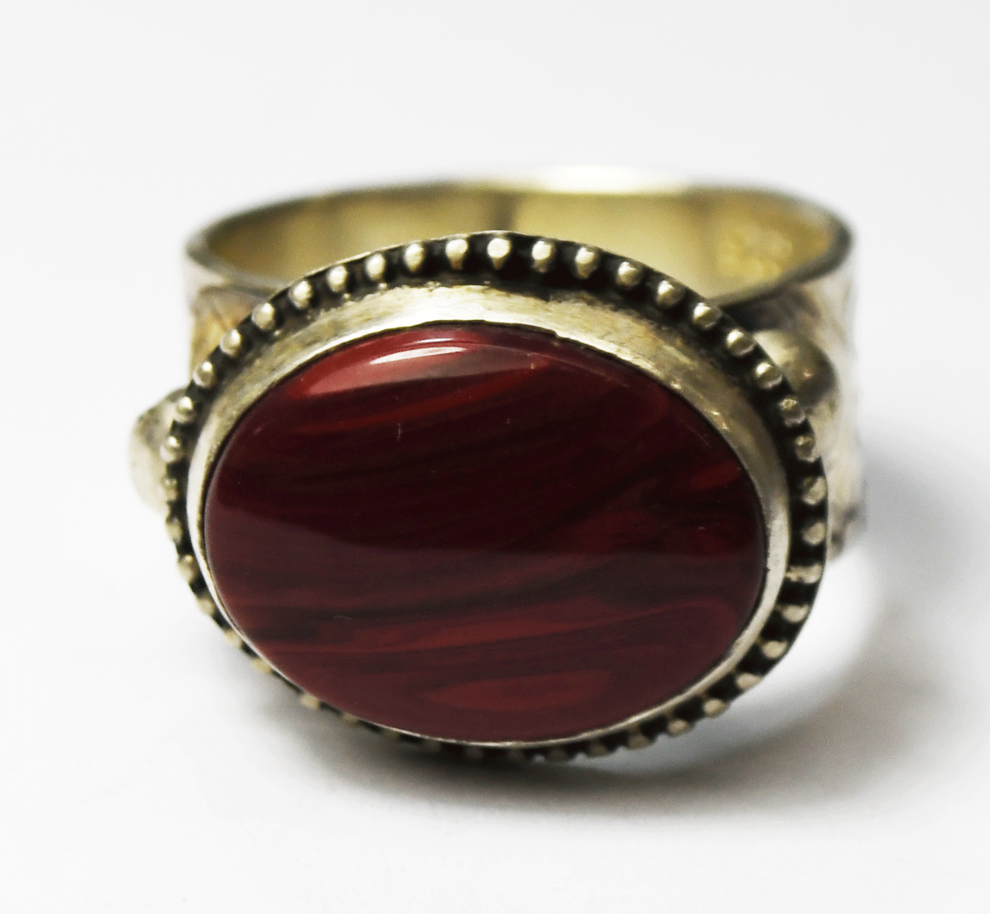 Sterling Silver TMARRA Red Agate Oval Ring 16mm Size 9 Adjustable