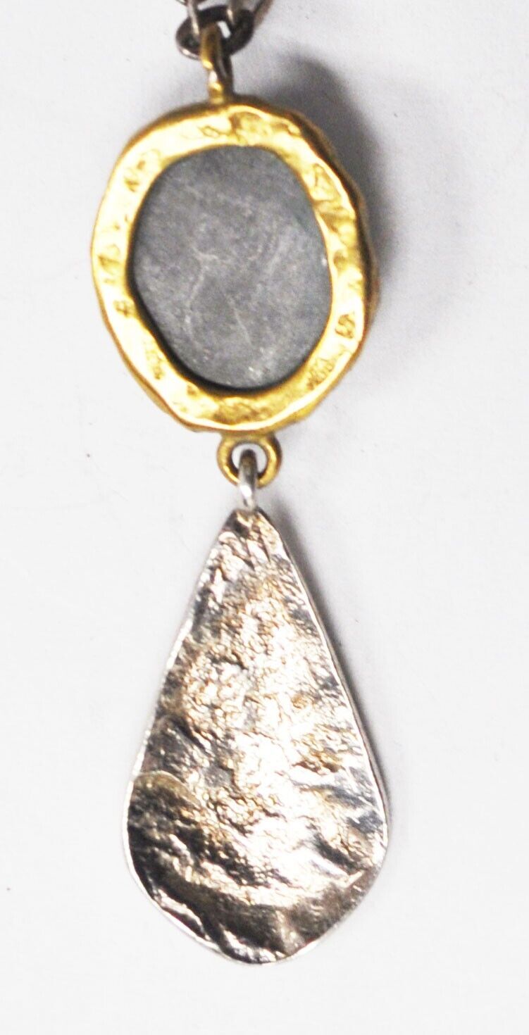 Sterling Silpada Oval Druzy Hammered Teardrop Dangle N3095 Necklace 20.5"