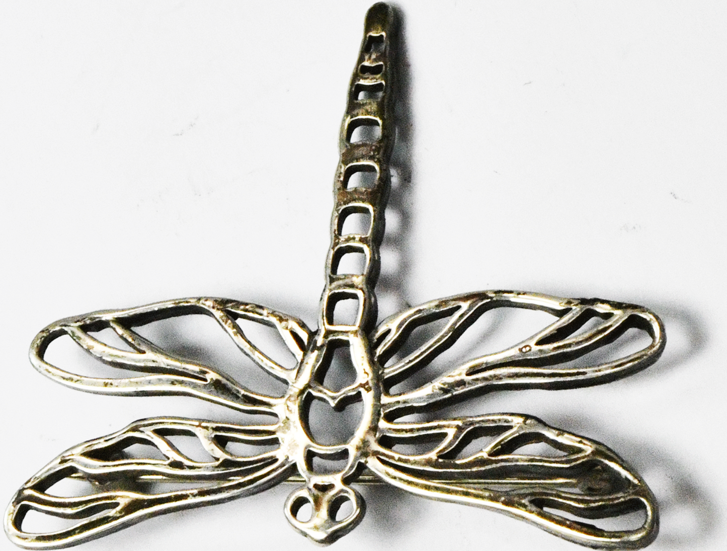 Sterling B.W. Belinda Woody Filigree Cutout Bug Dragonfly Brooch Pin 44mm x 51mm