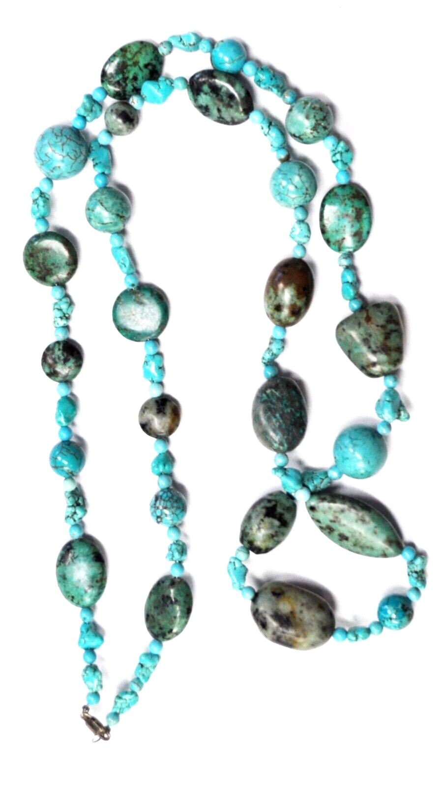 Sterling Silver Turquoise Beaded Necklace 18mm 34.5"