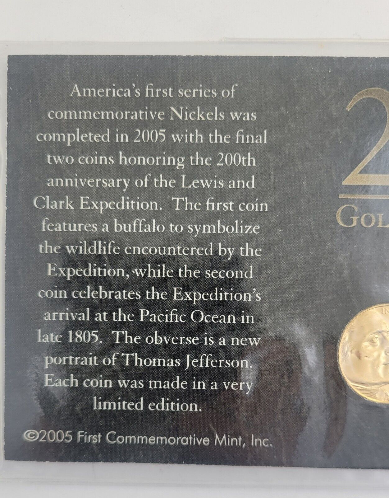 2005 Gold Plated Jefferson Nickels From First Buffalo Ocean Commemorative Mint