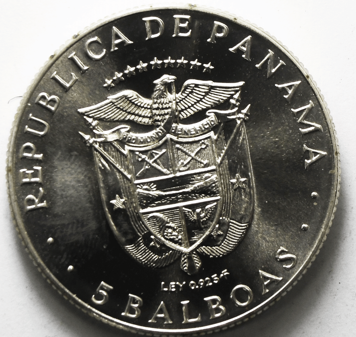 1970 Panama 5 Five Balboas Silver Coin KM# 28 Uncirculated