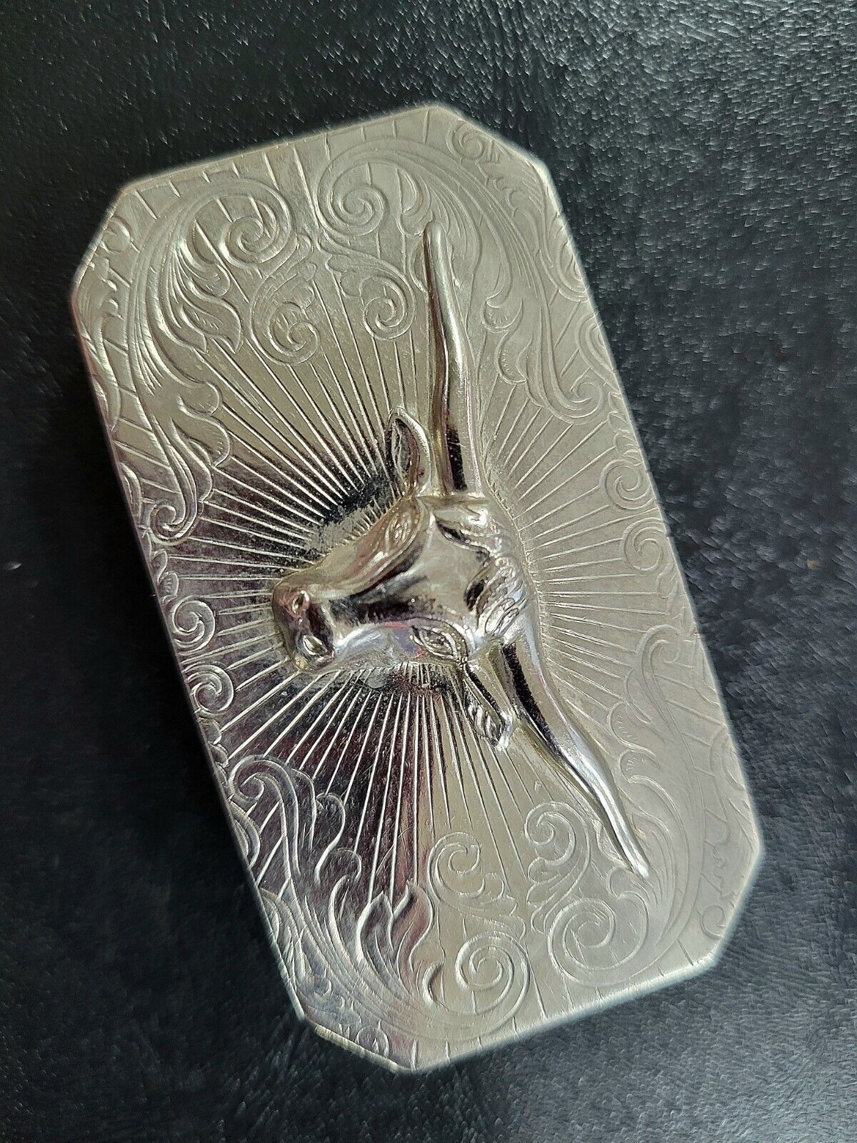 Shiny Nickel Plated Texas Long Horn Steer Head Belt Buckle 2 3/4"x 1 3/8"