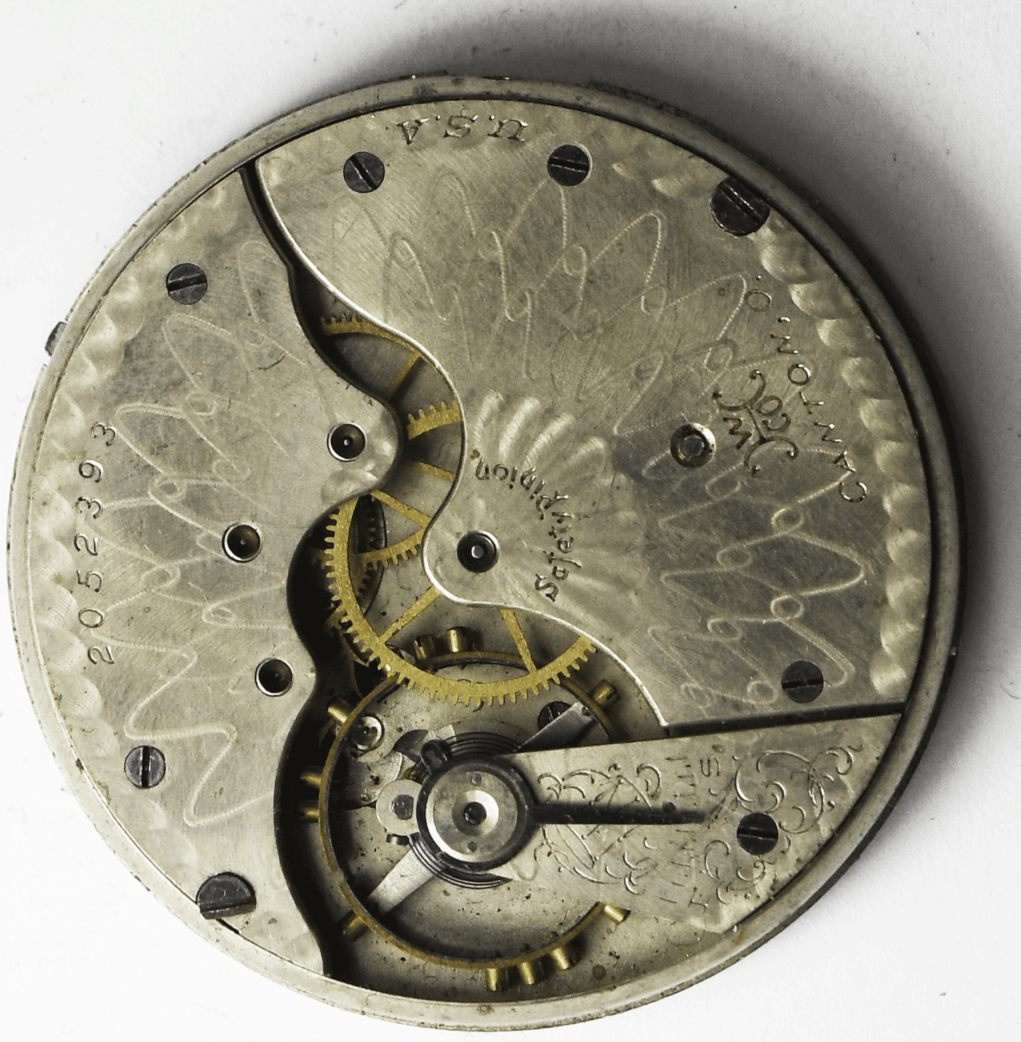 1905 Hampden Size 12 Grade 300 Pocket Watch Movement Private Label Cantonian