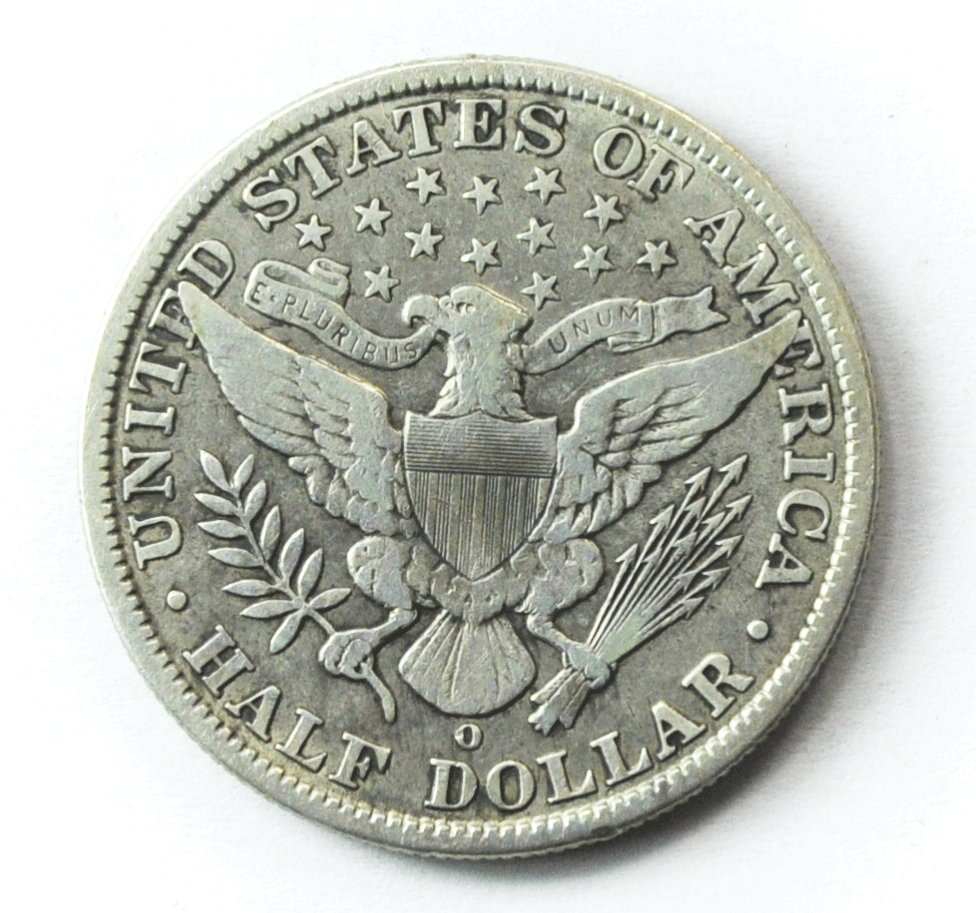 1908 O 50c Barber Silver Half Dollar Fifty Cents US New Orleans VF