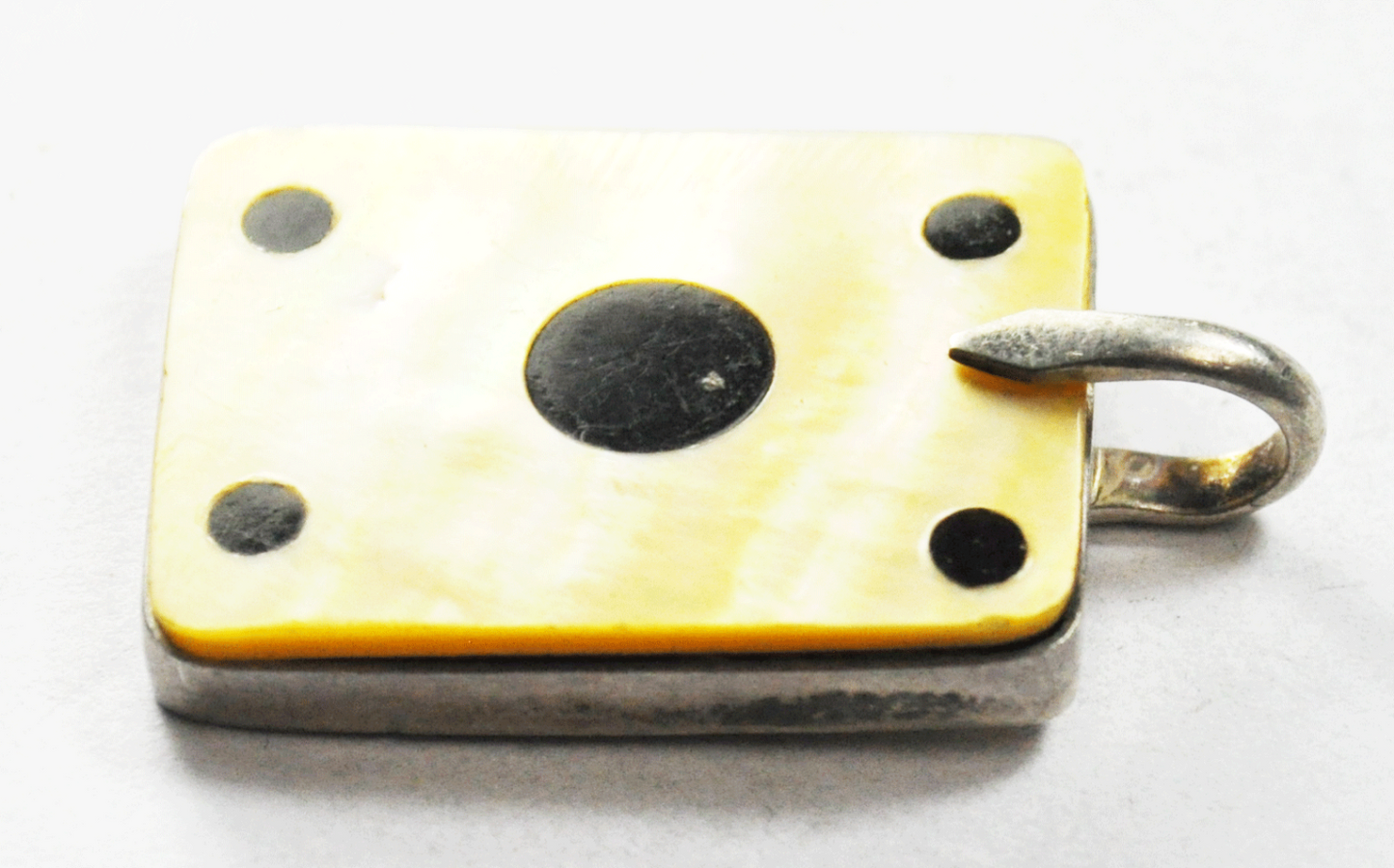 Sterling Silver Rectangle MOP Black Onyx Dot Inlay Domino Pendant 40mm x 25mm