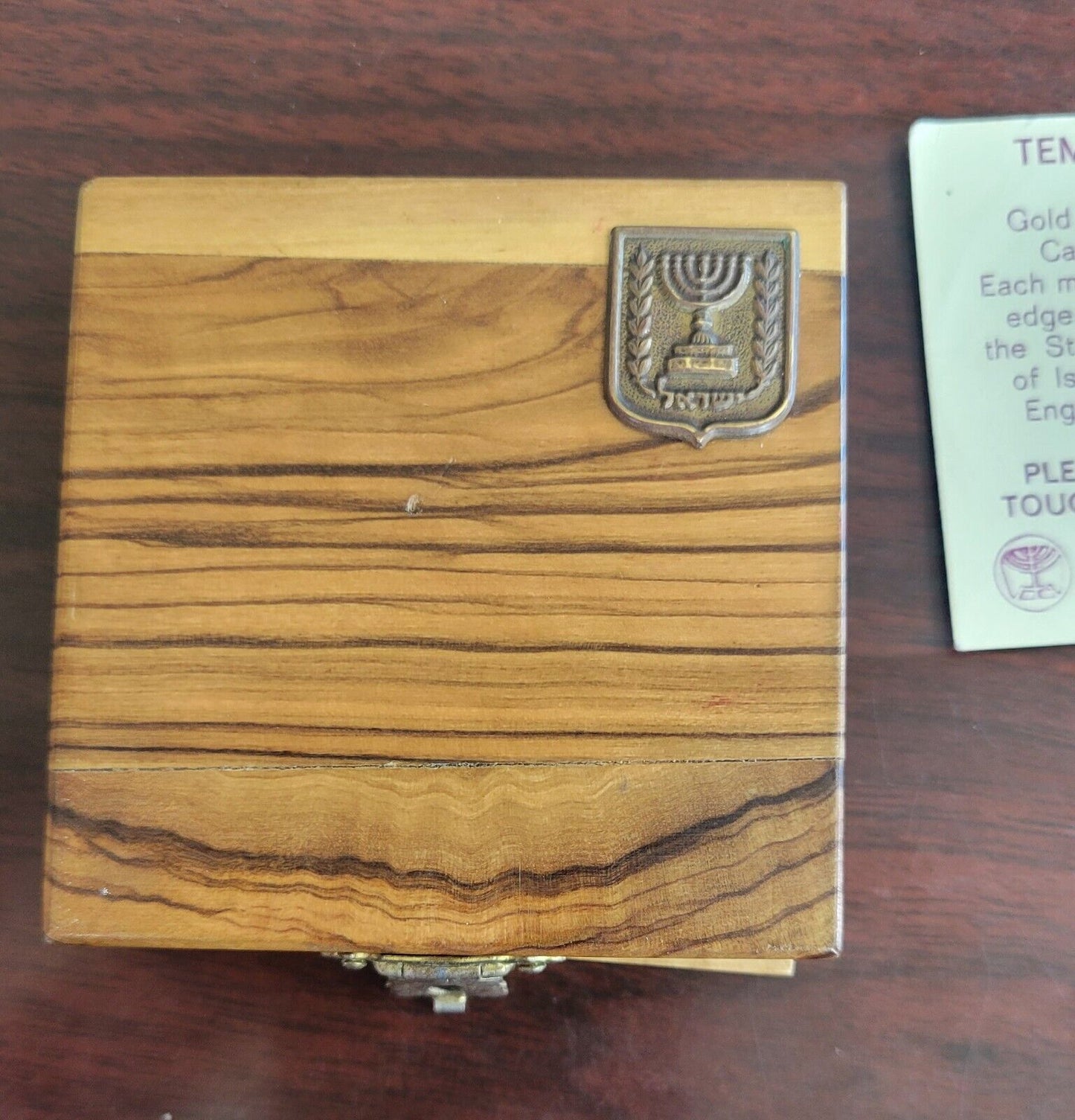 Israel 1982 Temple Mount Jerusalem 22mm 7g Gold In Olive Wood Box & COA .585