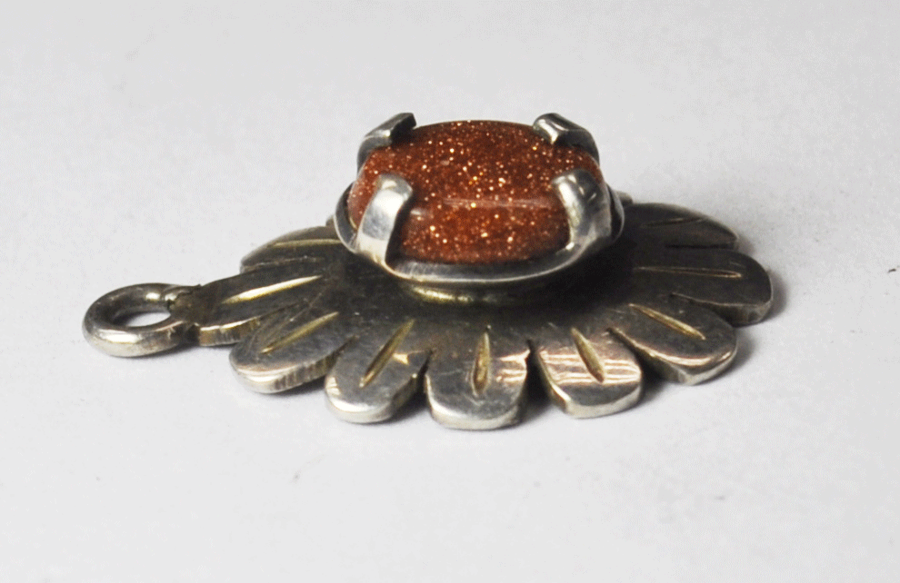 Sterling Silver FC Nala Guadalupa Orange Gold Stone Pendant Charm 24" x 16"