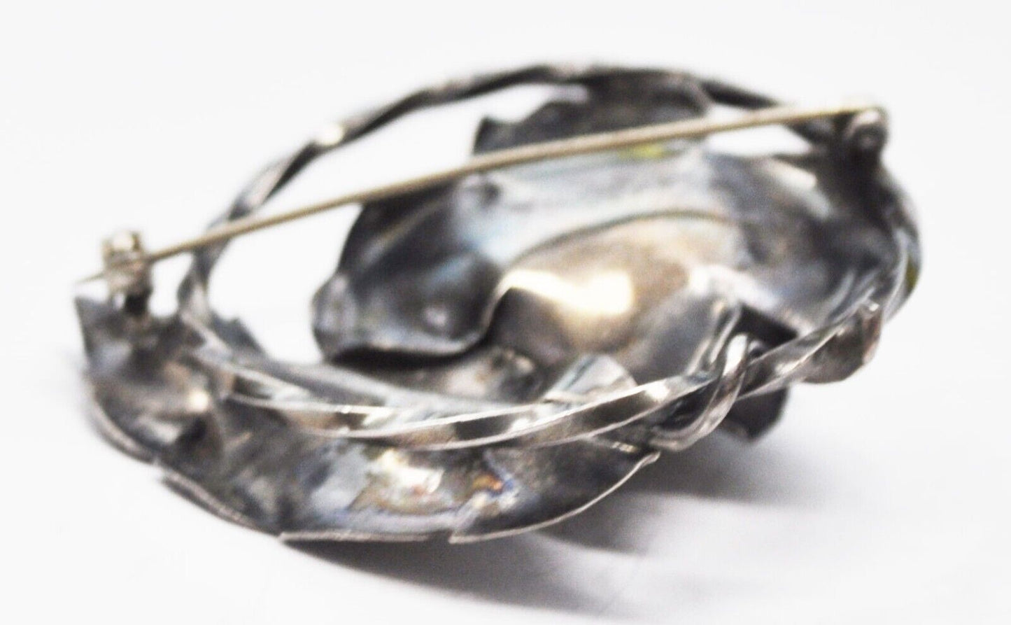 Sterling Silver Rose Flower Leaf Round Brooch Pin 53mm