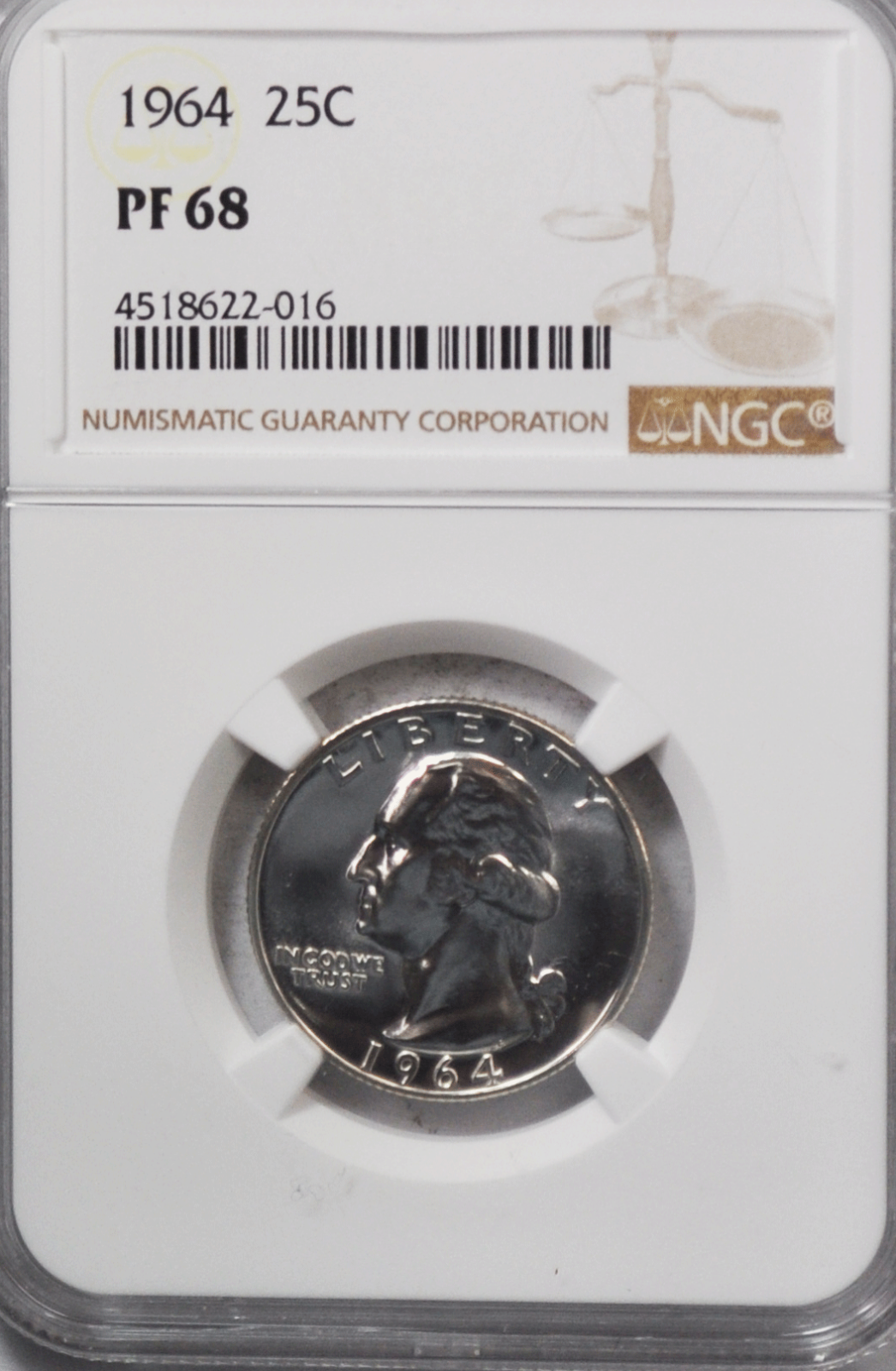 1964 25c Washington Proof Silver Quarter Dollar NGC PF68 Gem Unc