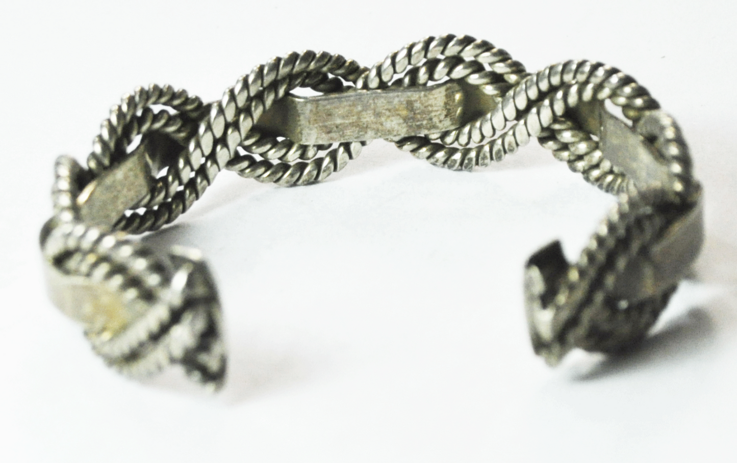 Sterling Silver TE-51 Mexico Bar Thru Weave Cuff Bracelet 17mm 7" Wrist 42g