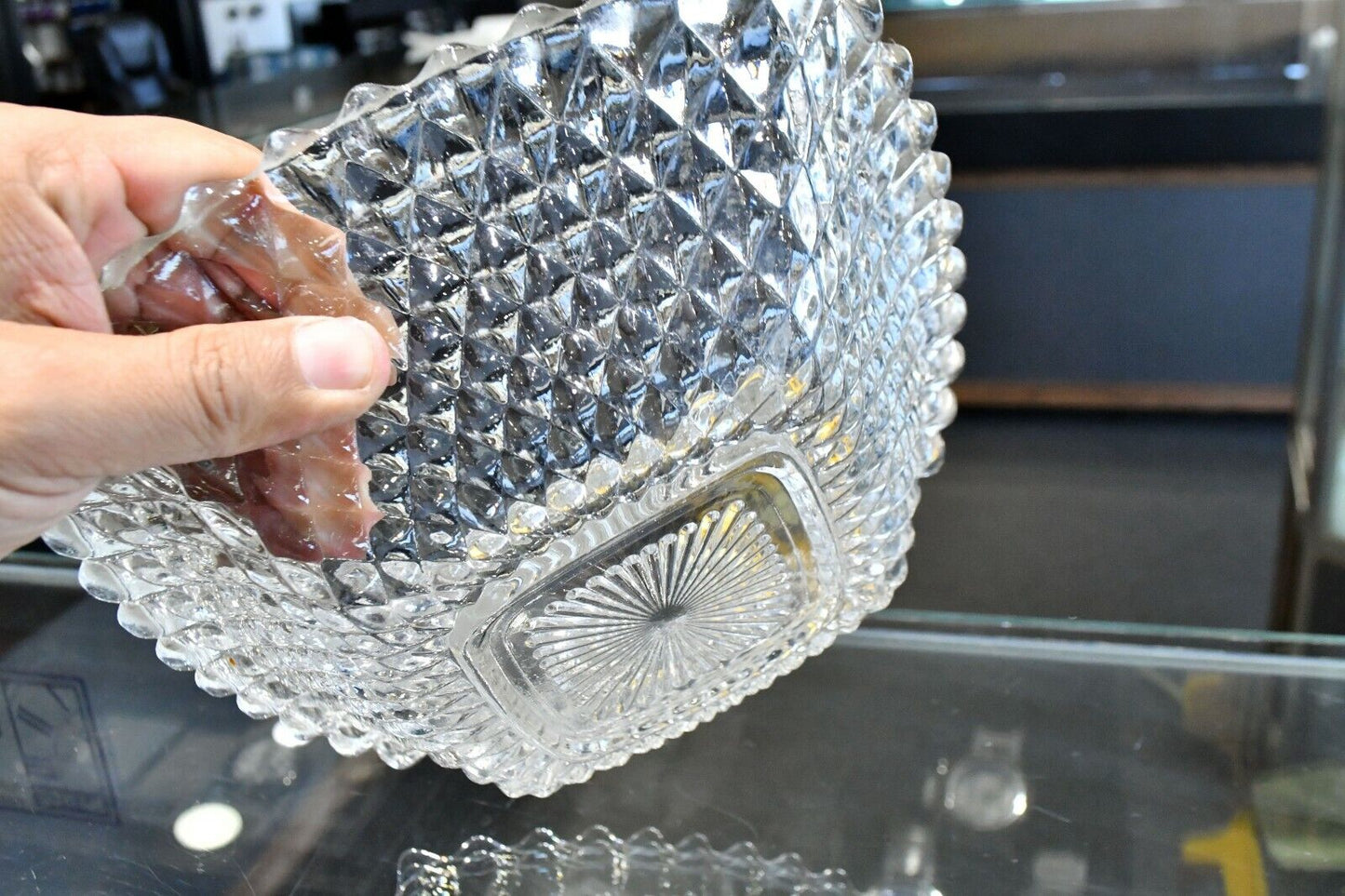 Vintage Molded Crystal Glass Square 8" x 8" Vegetable Bowl Candy Dish